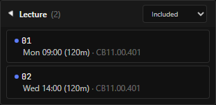 Expanded activity group showing options, choices, and the mode selector