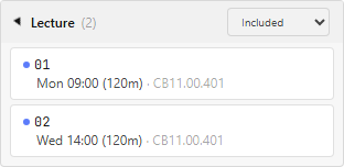 Expanded activity group showing options, choices, and the mode selector