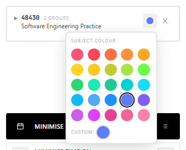 Subject colour picker showing the palette and custom colour input