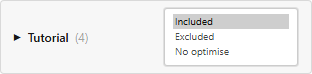 Tutorial activity group with the mode dropdown expanded to show Included, Excluded, and No optimise