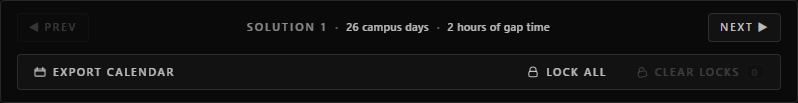 Solution paginator showing solution number, campus days, and gap time