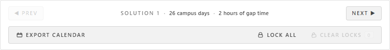 Solution paginator showing solution number, campus days, and gap time
